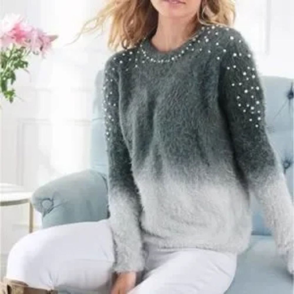 VENUS Cozy Pearl Trim Ombre Sweater Top XL - Picture 11 of 12